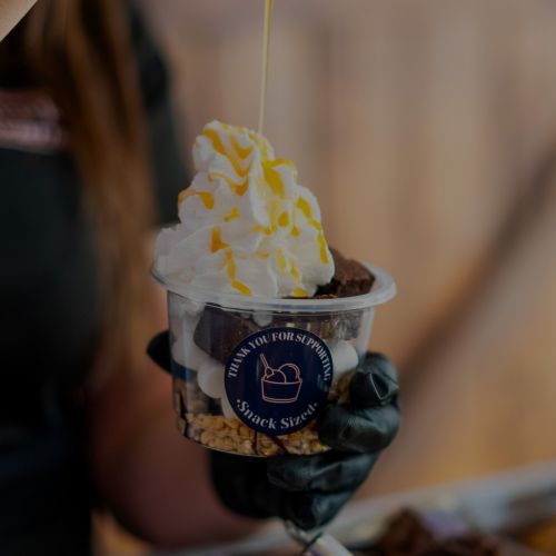 Sundae Cart by Snack Sized Food Cart Ice Cream with caramel syrup in Santa Clarita CA